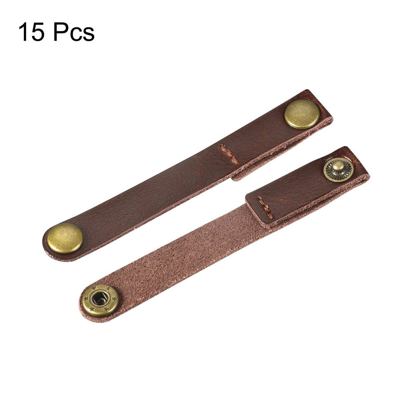 MECCANIXITY Pack of 15 Leather Cable Straps Cord Organizer 90x12mm Portable Cable Leather Clips Brown Earphone Cord Management for Cable, Wire
