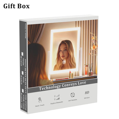 Lighted Makeup Mirror, 17.2"x13.6" Hollywood Vanity Mirror with Lights, Three Color Modes, Smart Touch Control, 360°Rotation,with 5X Magnifying Glass