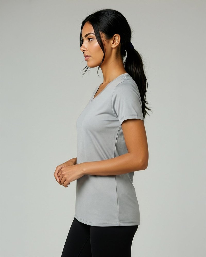 Real Essentials 5 Pack: Women's Dry-Fit Short Sleeve V Neck T Shirt Workout Fitness Yoga Top Tee, Set 12, XS