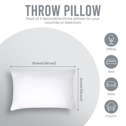 Utopia Bedding Throw Pillows (Pack of 2, White), 12 x 20 Inches Indoor Decorative Pillow Insert for Sofa, Bed and Couch