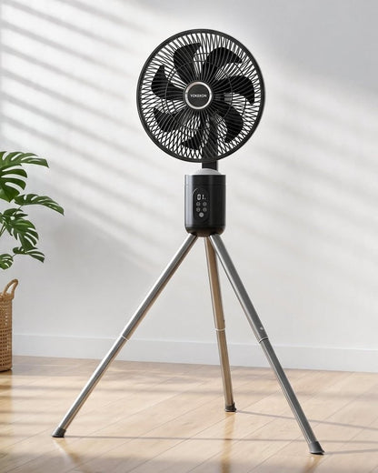 YOKEKON Outdoor Standing Fan for Patio,12" Rechargeable Cordless Pedestal Fan,Hanging 12000mAh Battery Operated Oscillating Fan with Remote,Light, Quiet,8 Speeds,Timer,Gazebo/Deck/Porch/Pergola,Black