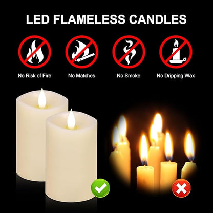 2PCS, 3 x 5 inches Flameless Candle with Remote Control, 3D Flickering Wick, Real Wax,with Timer,Battery Operated Candles,for Holiday Home Decor,Ivory
