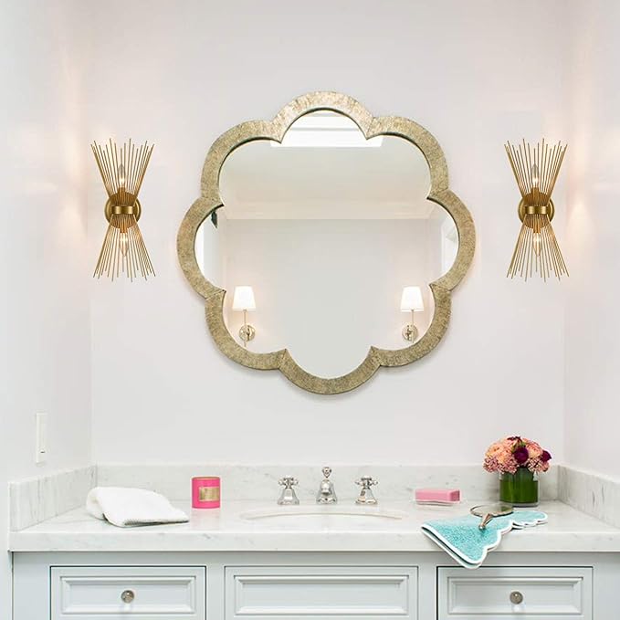 YUBOLE Brass 2-Light Vanity Light Mid-Century Modern Starburst Wall Sconce Lamp Sunburst Sconce Art Decor
