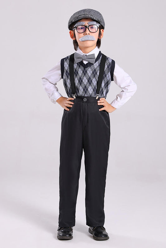100 Days of School Old Man Costume for Boys Grandpa Old Person Sweater Vest old lady costume for Kids