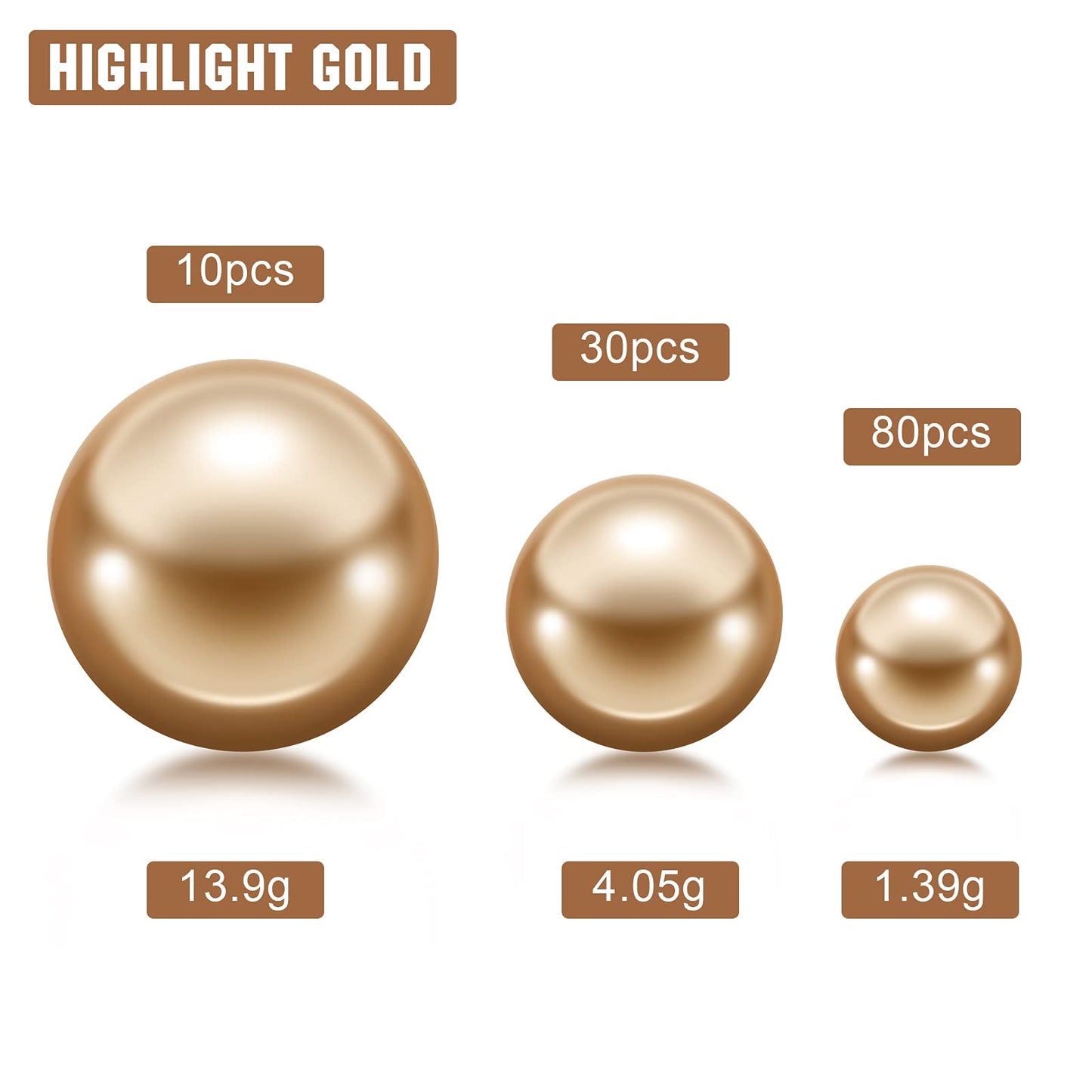 Hicarer 120 Pcs Gold Vase Filler Pearls Floating Beads for Vases Mixed Sizes Gloss Round Pearl Water Beads for Valentines Centerpieces Home Party Wedding Decor, 14/20/30 mm
