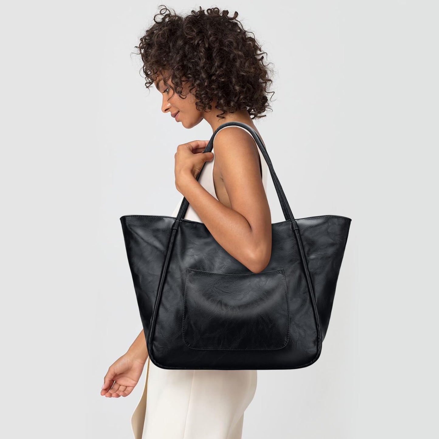 KKXIU Large Tote Bag for Women with Zipper Work Travel Purse and Handbags - Black