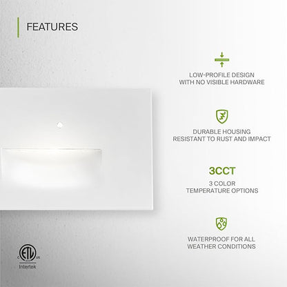 ASD LED Recessed Step Light Fixture, Dusk to Dawn Outdoor Stair Tread Lighting | 3CCT, Photocell, Waterproof, ETL Listed | 3W 120LM 3000K-5000K 120V | Staircase Hardwired Illumination | White