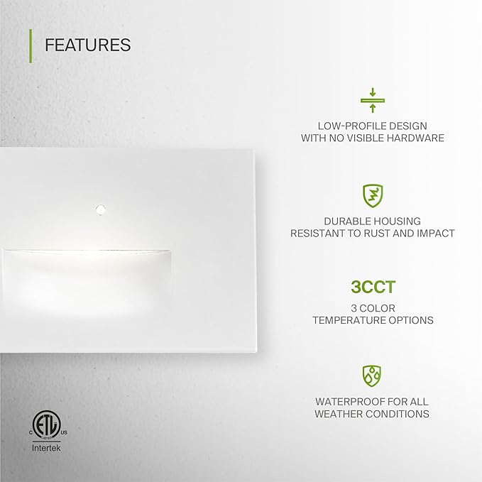 ASD LED Recessed Step Light Fixture, Dusk To Dawn Outdoor Stair Tread Lighting | 3CCT, Photocell, Waterproof, ETL Listed | 3W 120LM 3000K-5000K 120V | Staircase Hardwired Illumination | White, 12 Pack