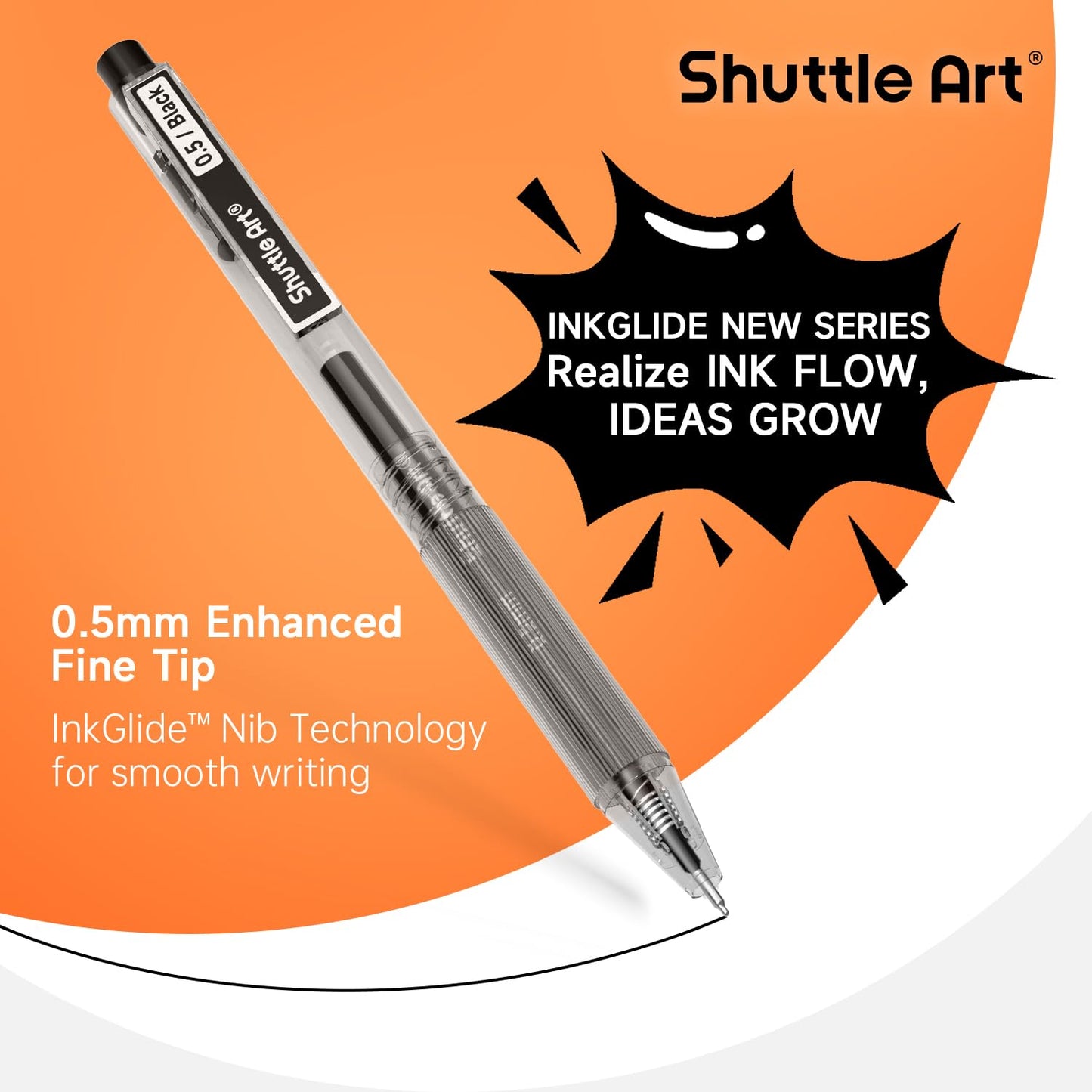 Shuttle Art Black Gel Pens, Ink Glide Series 90 Pack Retractable 0.5mm Fine Point Rollerball Gel Ink Pens Bulk Set Quick Drying Smooth Writing with Grip for Journaling Note Taking Office School Home