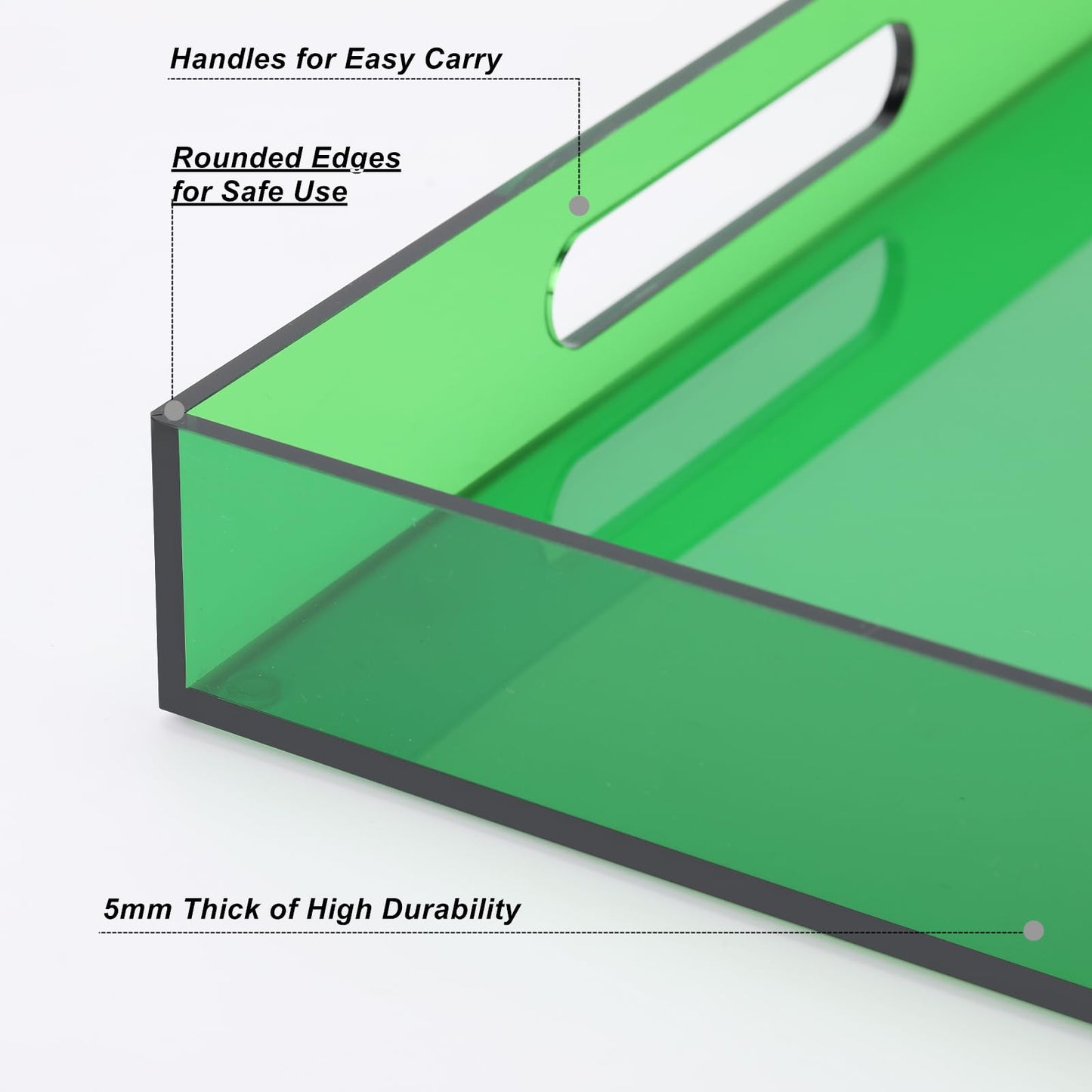 Large Acrylic Tray Ottoman Coffee Table Tray with Handles 17x13'' Decorative Serving Platter for Food Tea Dinner Snack Eating Bar Party, Emerald Green