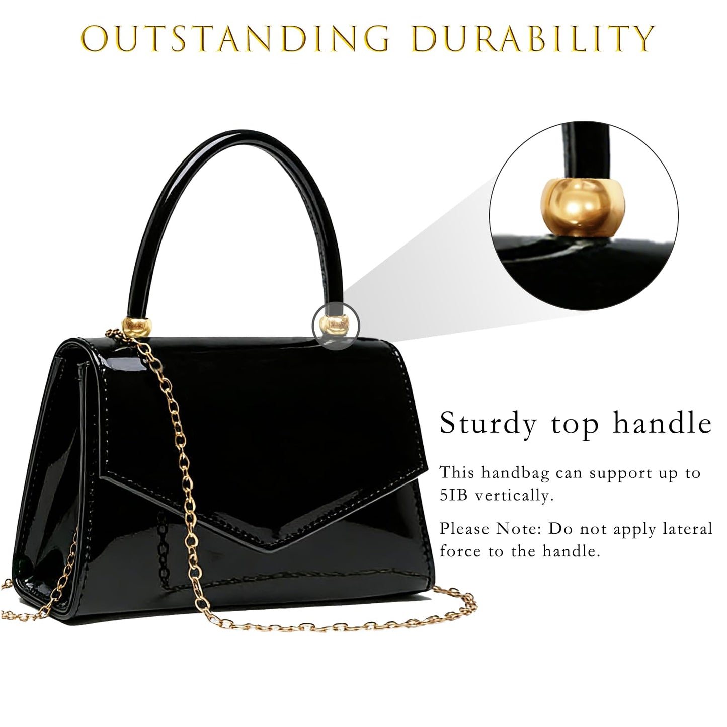 BYWAUQI Evening Patent Leather Handbag Purse Formal Women's Clutch Bag Top Handle for Wedding Party Prom Cocktail(Black)