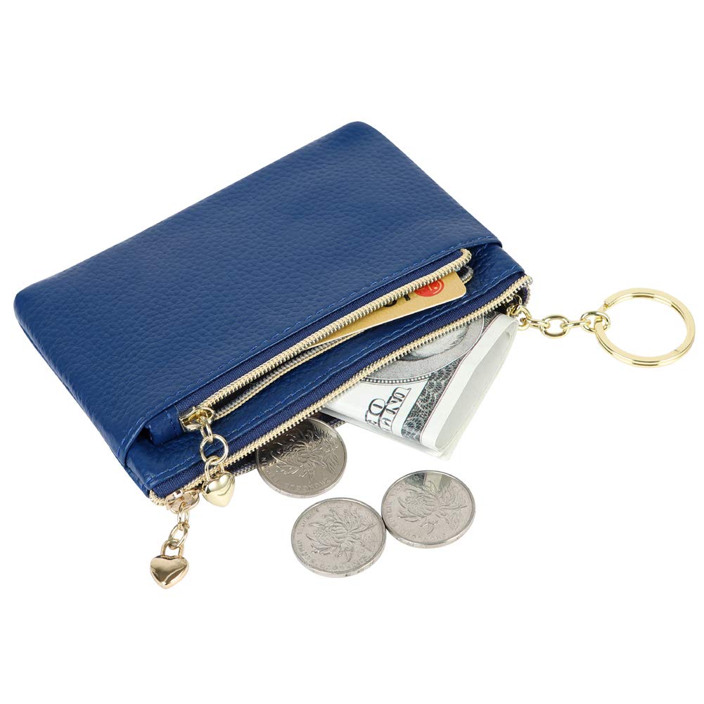 Cynure Women's Genuine Leather Coin Purse Zipper Pocket Size Pouch Change Wallet, Royal Blue