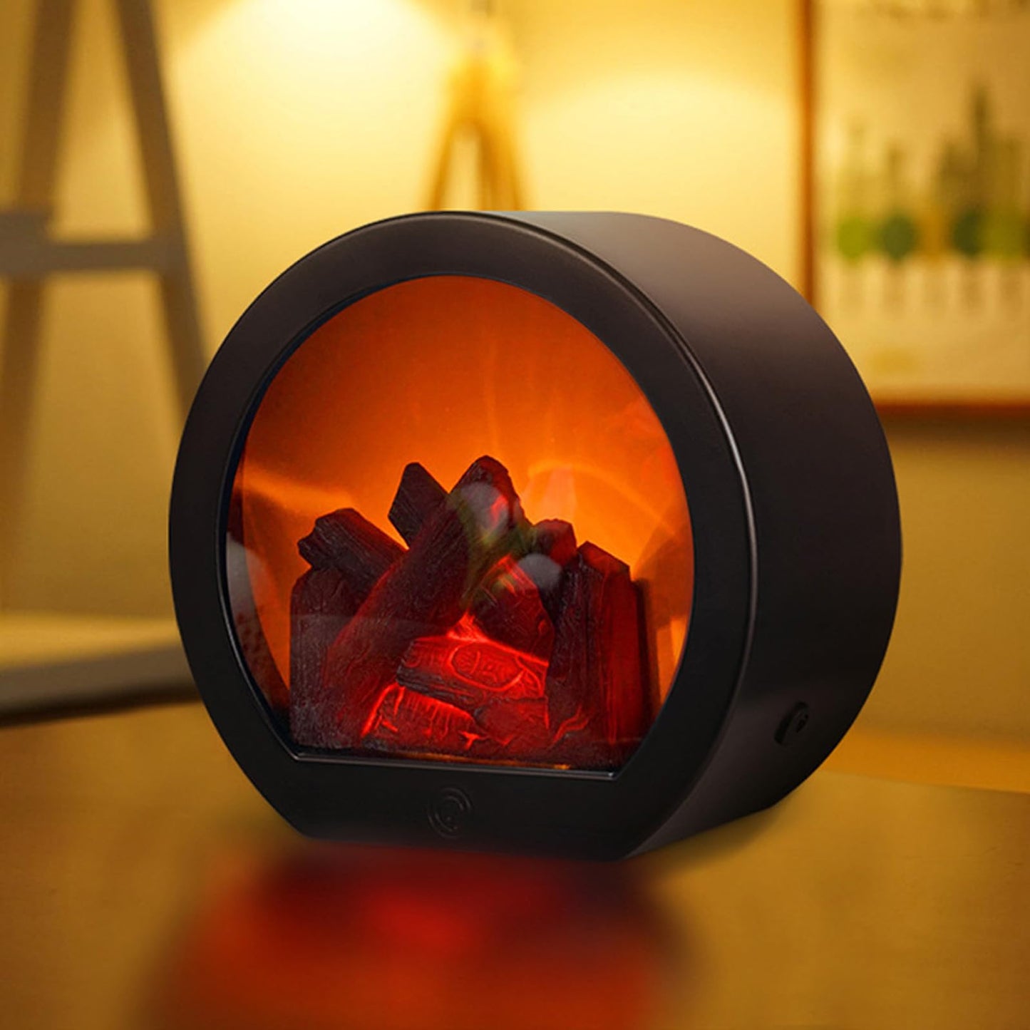 Ragyzity Decorative Flameless Portable LED Lanterns, Fireplace Light with LED Simulation Log Flame Effect, Touch Switch Simulation Flame for Home Christmas Decor