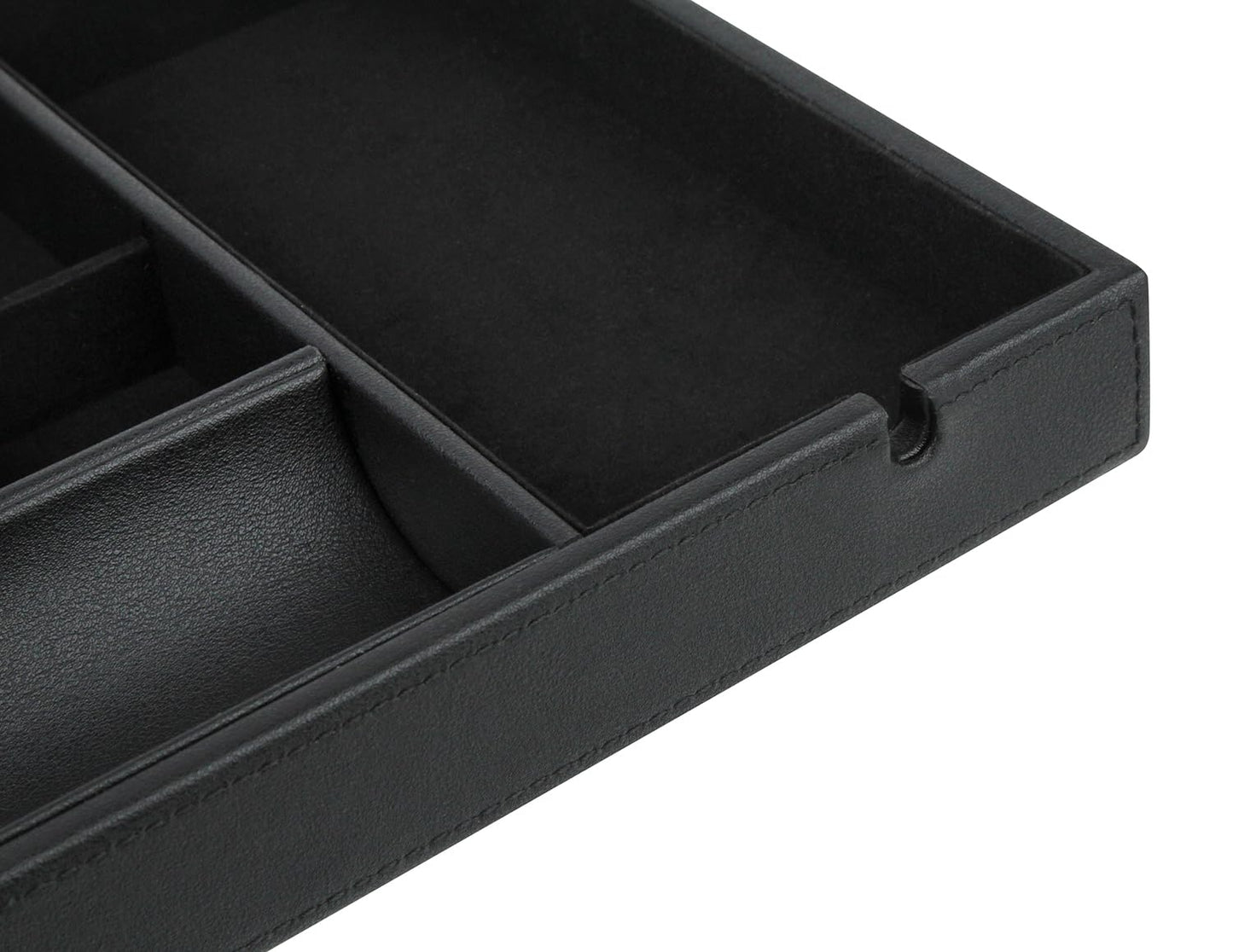 HofferRuffer Faux Leather Valet Tray for Gift, Nightstand Organizer Decorative Dresser Tray Box with Phone Charging Station, Storage Catchall for Men and Women (Black Organizer)