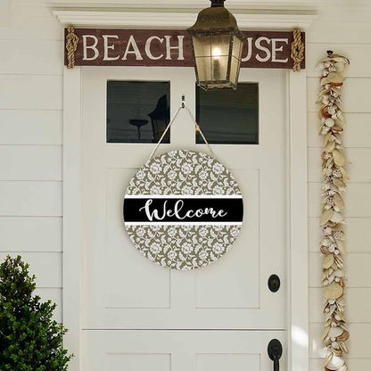 Welcome Sign Front Door Decoration Retro Floral Pattern 12in Round Wooden Hanging Sign for Home Garden Farmhouse Yard
