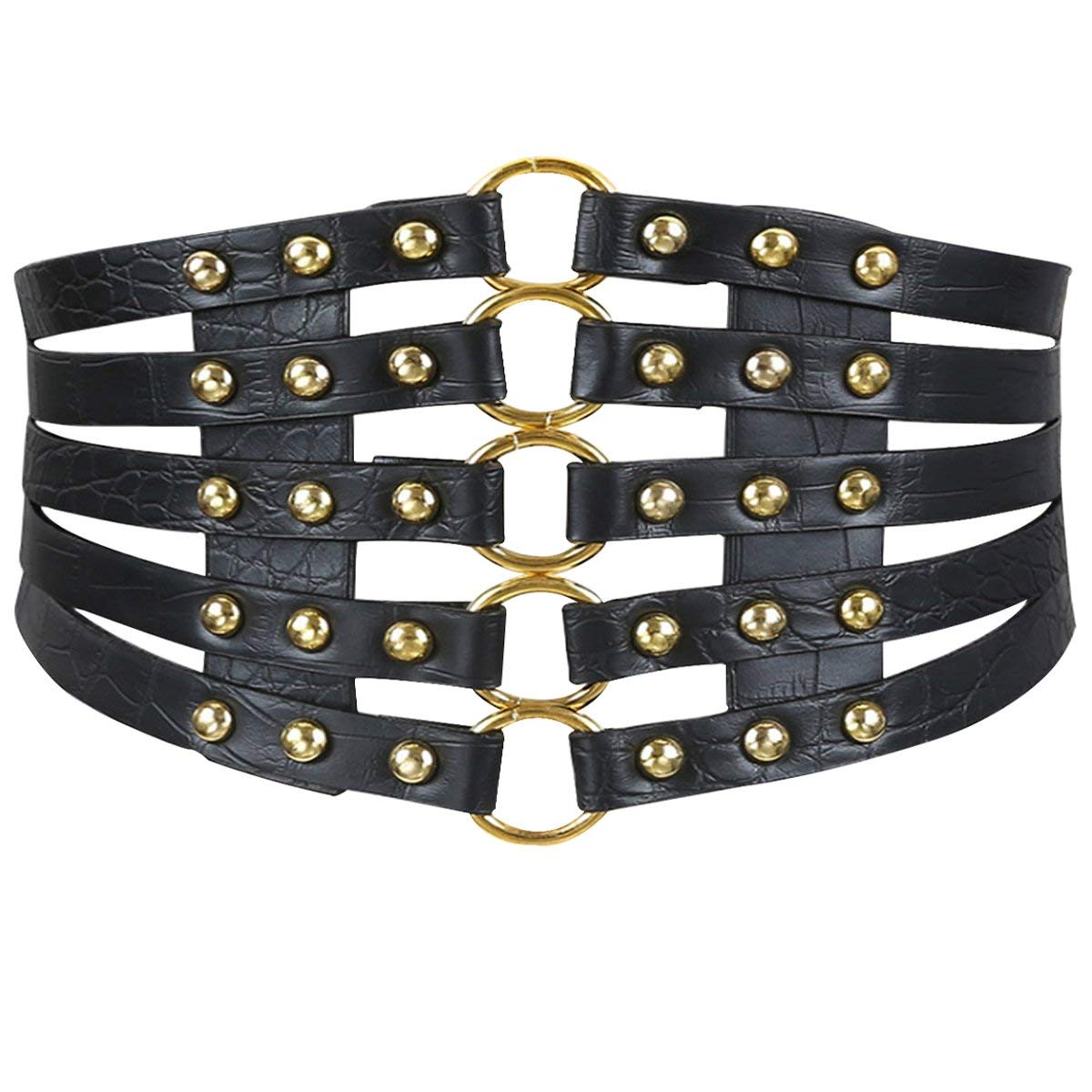 U Scinan Hollow Out Rivets Cinch Belt Tied Corset Elastic Wide Waist Belt Underbust Waistband