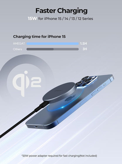 Wireless Charging Pad, MagFusion Aura 15W Fast Charging Qi2 Certified Magnetic Wireless Charger Compatible with MagSafe for iPhone17/16/15/14/13/12 Series
