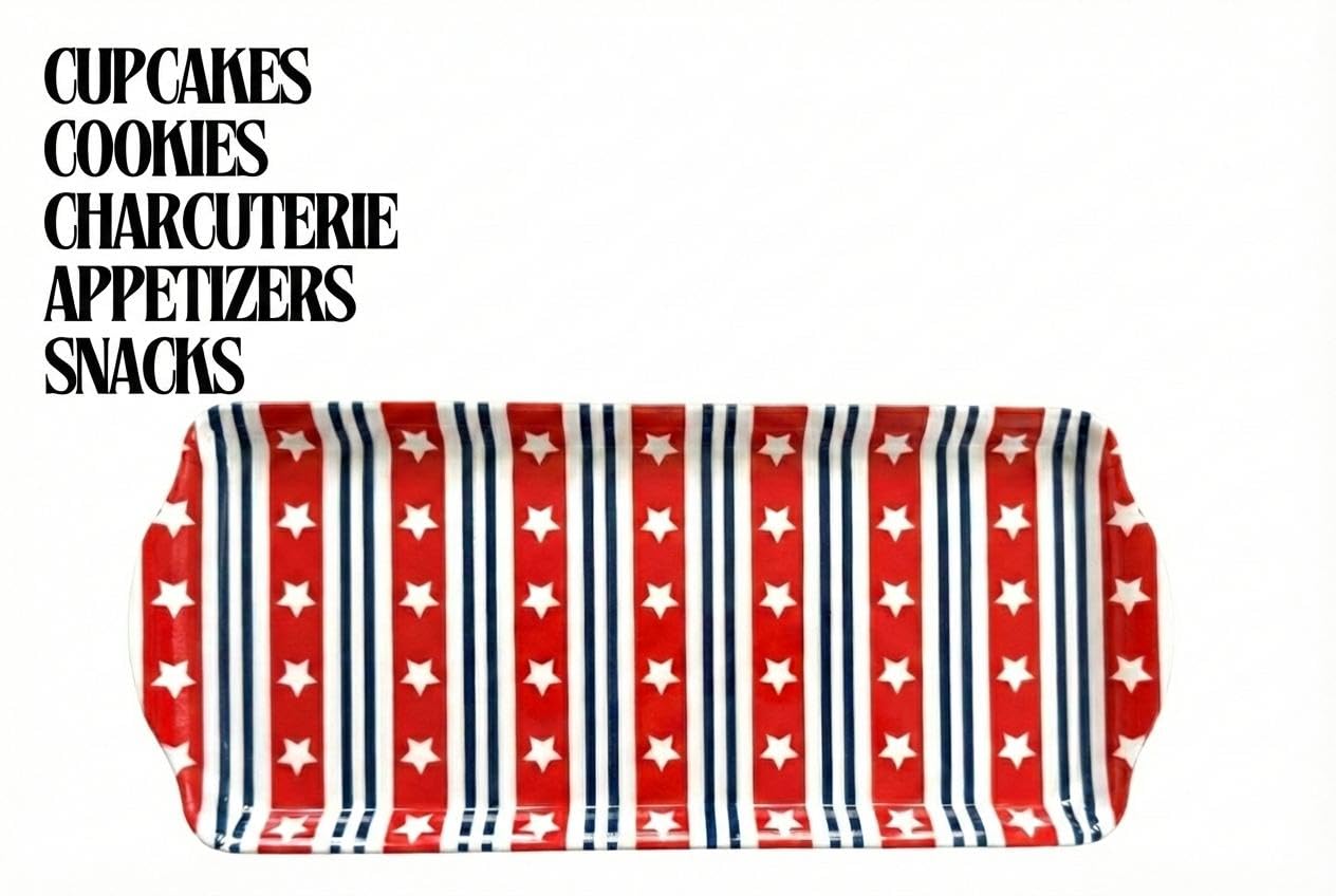 Sprinkles & Confetti Red White & Blue Stars & Stripes Melamine Serving Tray | The Go-to Patriotic Platter for 4th of July, Memorial Day, Summer Parties & Hosting | BPA-Free & Reusable