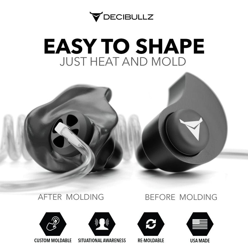 Decibullz Custom Moulded Security Two-Way Radio Surveillance Earpiece Set, Thermo-Fit Designed for Clear Acoustic Tube Radios | Model: +Awareness