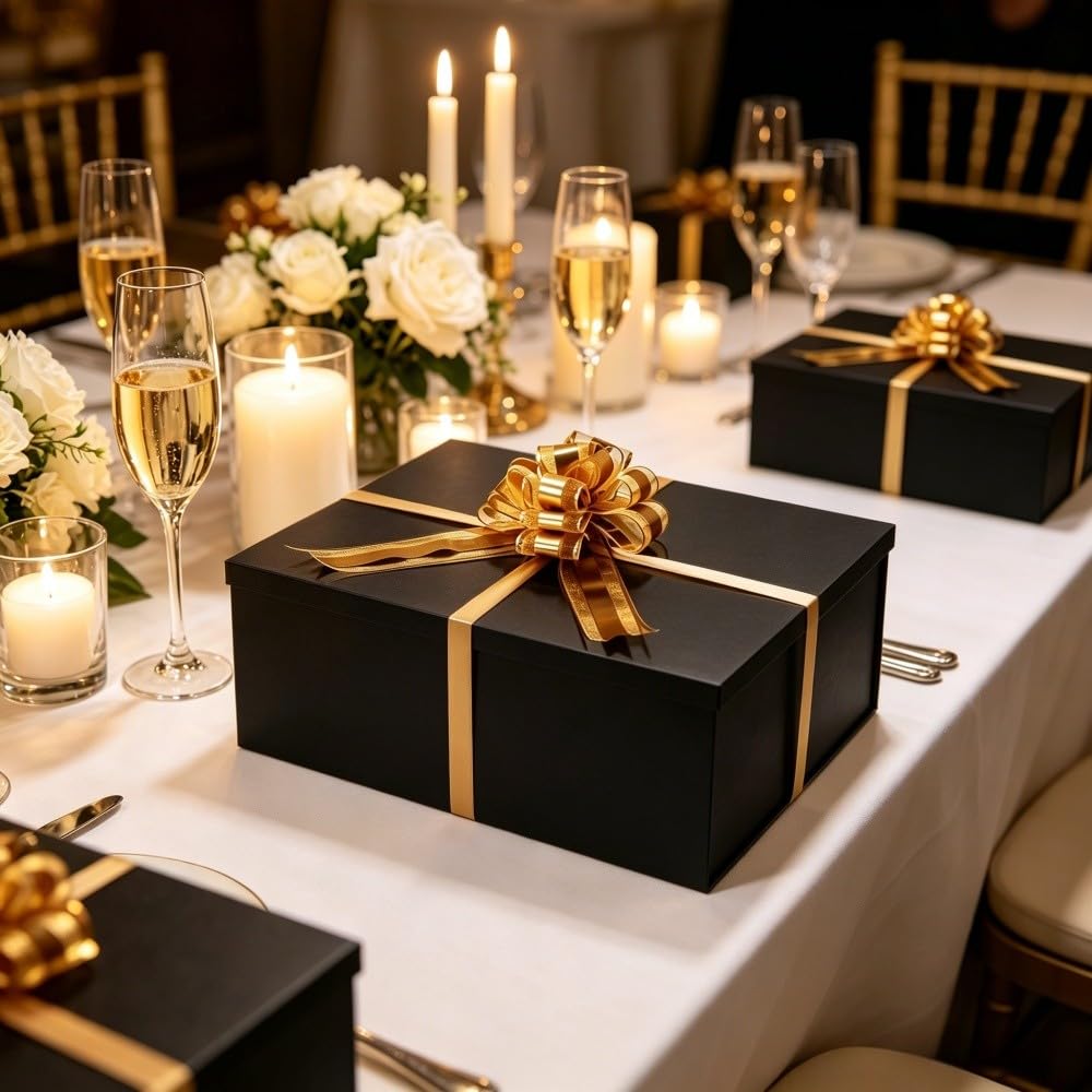 UoeRing Black Extra Large Gift Box 1Pcs 22x17x9 inch,luxury Gift Box with Lid for Presents Birthday Christmas Valentine's Day (Contain Pull Bows,Card,Envelope,Filler)