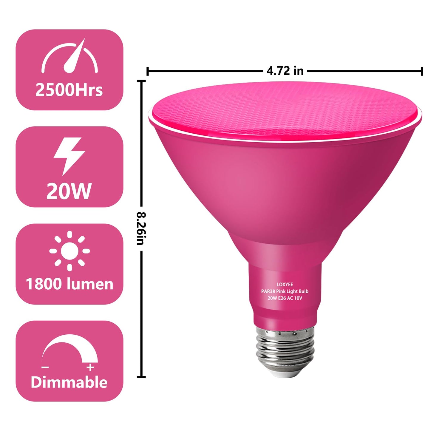 LOXYEE PAR38 Flood Pink Light Bulbs,4 Pack Dimmable,E26 Base Pink Flood Light Outoor(20W Replace to 200W),Halloween Light Bulb for Outside,Christmas,Holiday Lighting