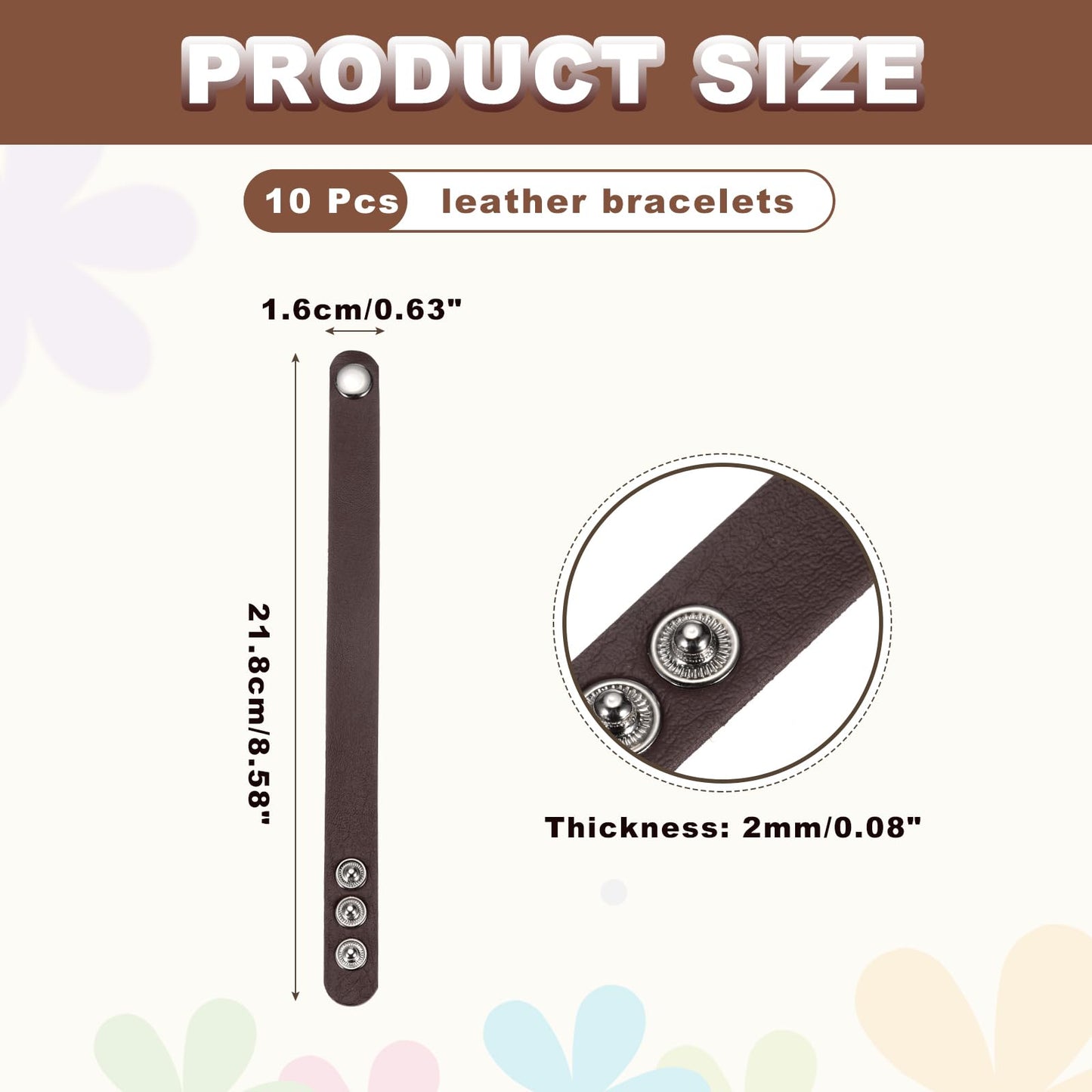 MECCANIXITY 10 Pcs Plain Leather Bracelets Leather Snap Bracelets Adjustable Blank Wrist Cuffs DIY Craft Wristbands for Men Women Jewelry Making, Brown