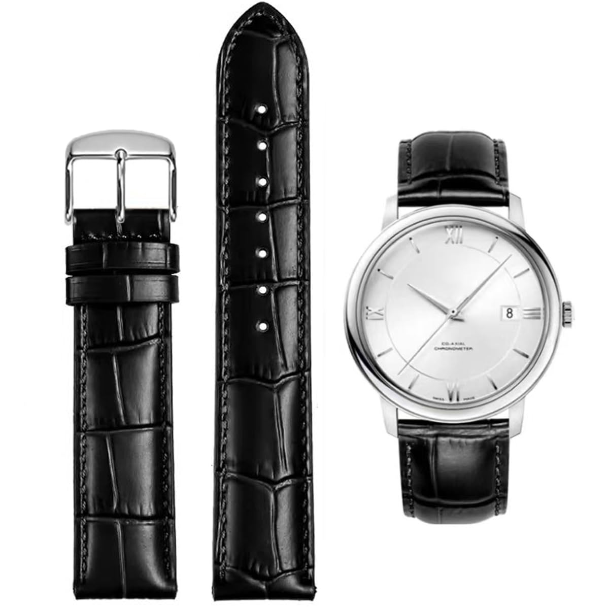 HEYOZURY Watch Bands Genuine Leather Embossed Alligator Grain Calfskin Replacement Strap for Women Men Bracelet Choose Color Width 16mm 17mm 18mm 19mm 20mm 21mm 22mm 22mm 24mm