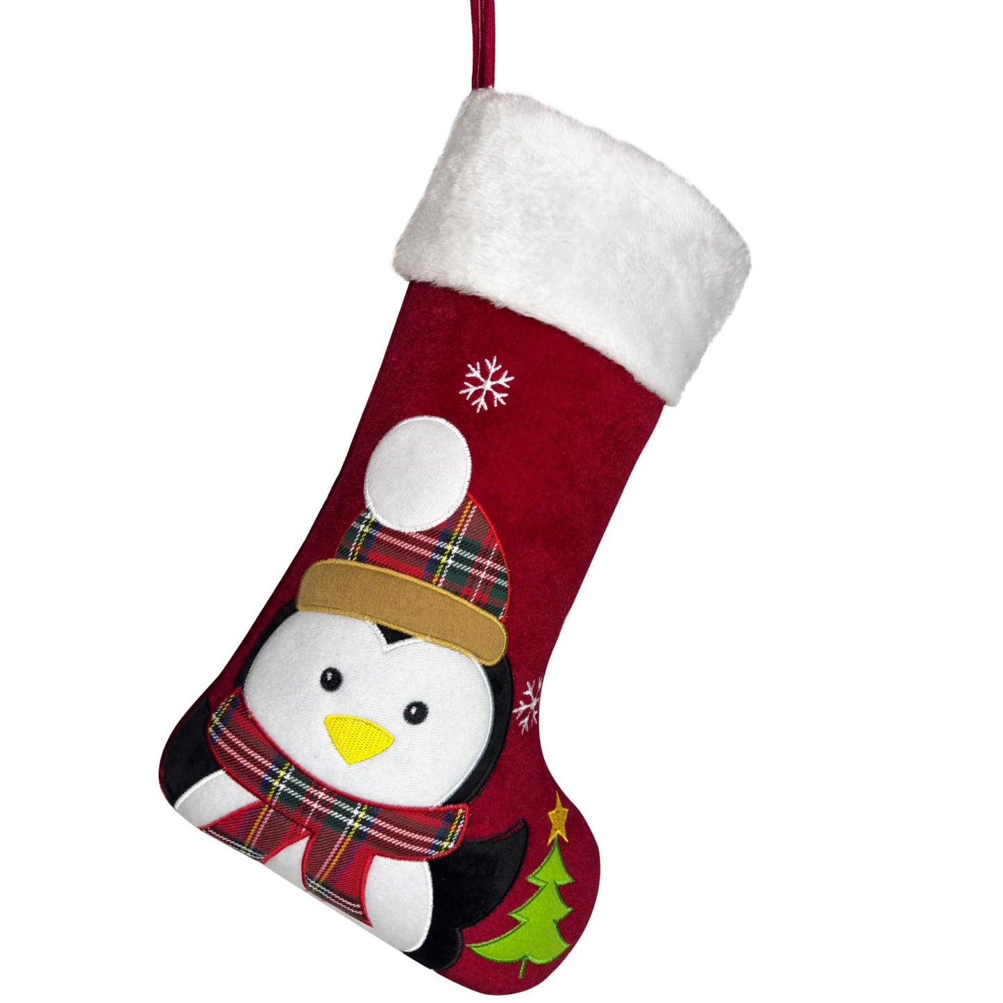 Animal Christmas Stockings with Lined, 20 inch Velvet 3D Deer, Penguin, Reindeer, Bear Snowman Xmas Stockings for Kids Girls Boys Christmas Decorations (Red Penguin)