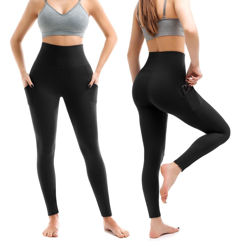 Leafigure 2 Pack Leggings with Pockets for Women, High Waisted Soft Leggings for Yoga Gym Black LXL