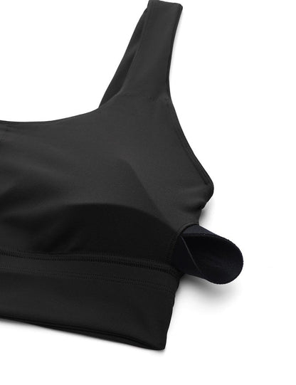 CRZ YOGA Butterluxe Womens U Back Sports Bra - Scoop Neck Padded Low Impact Yoga Clothes Workout Crop Top with Built in Pads Black X-Large