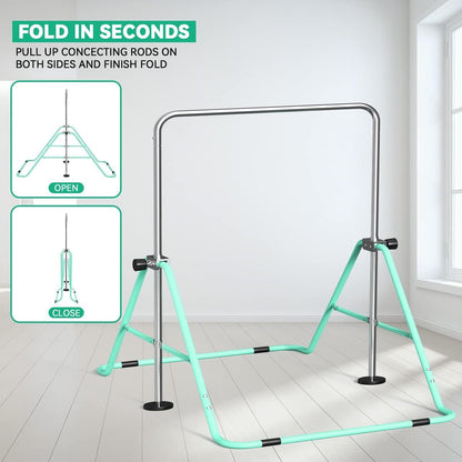FBSPORT Gymnastics Bar for Kids，Adjustable Height Gymnastic Horizontal Bars,Junior Training Bar Children Folding Training Monkey Bars for Home Using