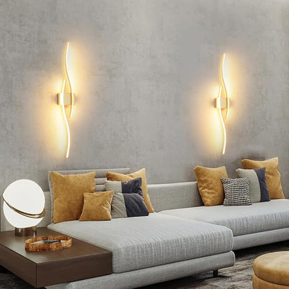 Modern Wall Sconces Set of 2, Dimmable LED with Remote Control, Gold Indoor Wall Sconce, Hard Wired Wall Lights for Living Room, LED Wall Decor for Hallway, Bedroom, 40.5" in, 3 Color, Timer, Memory