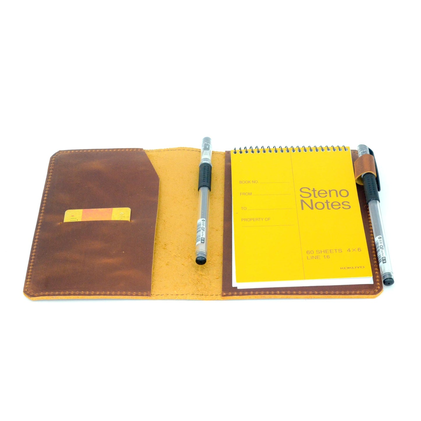 YIYUS Leather Cover Compatible with Rite in the Rain & Rocketbook Mini Notebooks, Top Bound Spiral Notebook Cover, Memo Notepads Holder Leather Cover for 4'' x 6'' Pocket Notepad With Pen Holder Brown