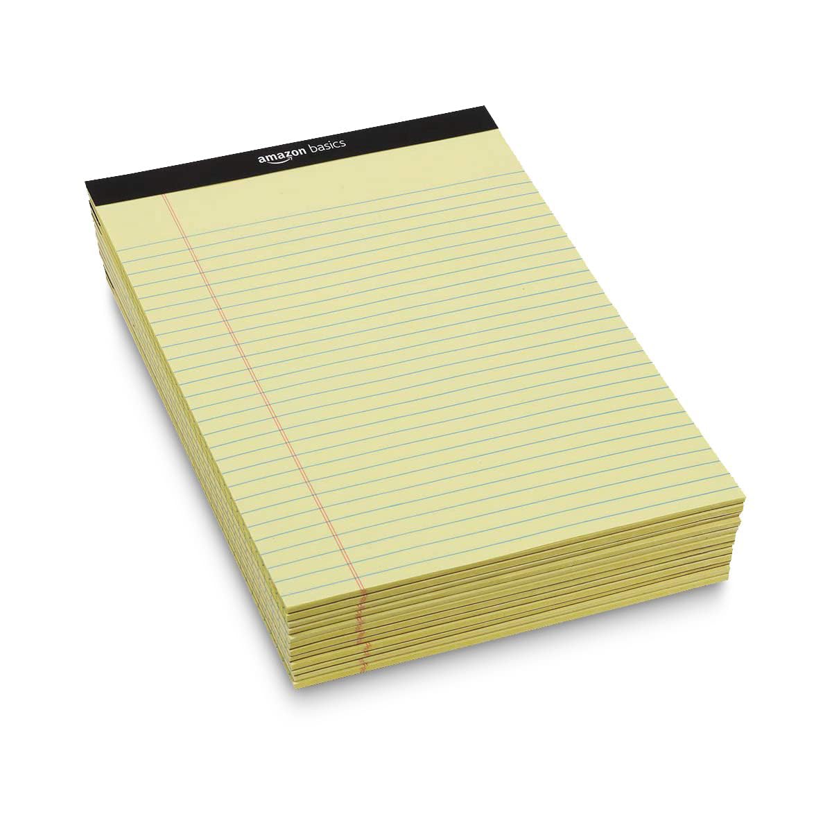 Amazon Basics Wide Ruled Lined Writing Pads, 8.5" x 11.75", Canary, 12-Pack of 50 Perforated Sheets, Sturdy Backing
