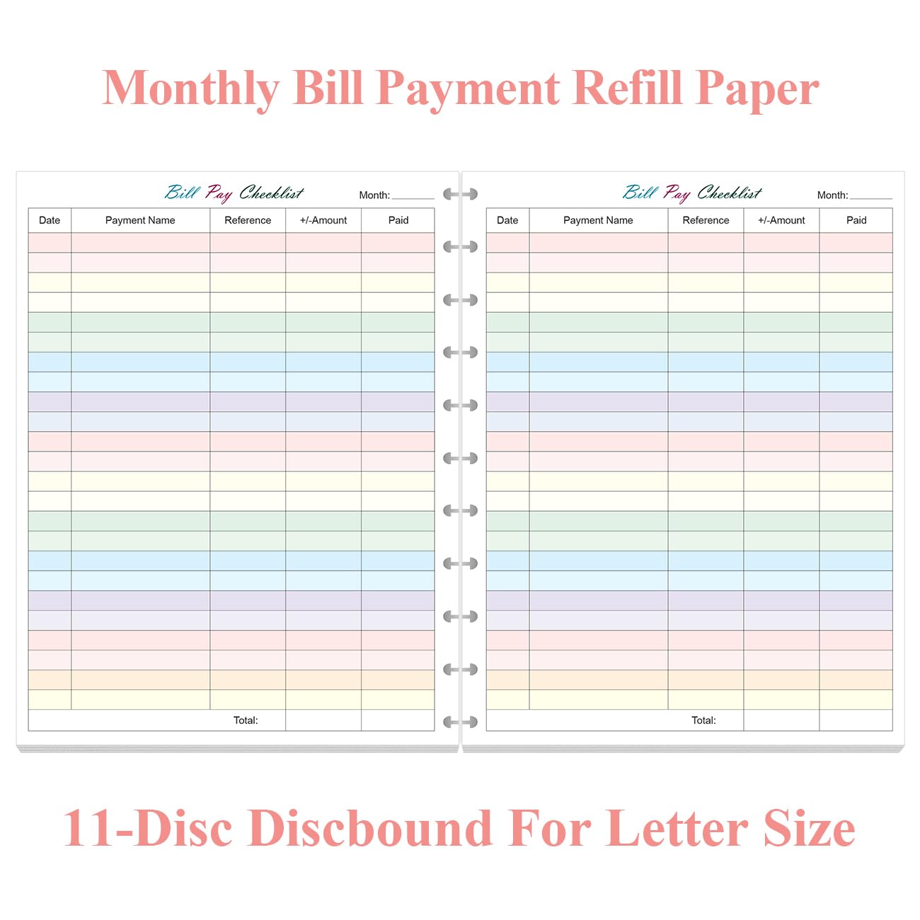 A4 TUL Bill Payment Checklist Refills - 50 Sheets/100 Pages Letter Size Monthly Budget Forms for 11-Disc Discbound Budget Planners, 8.5" x 11"