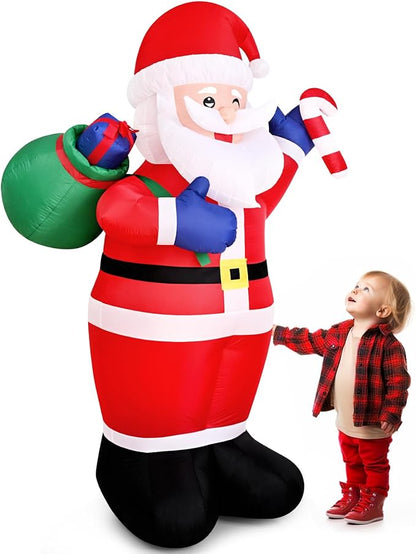FRAMICS 8 FT Christmas Inflatable Santa Claus with Gift - Outdoor Decoration with LED Lights for Holiday Garden Lawn Party