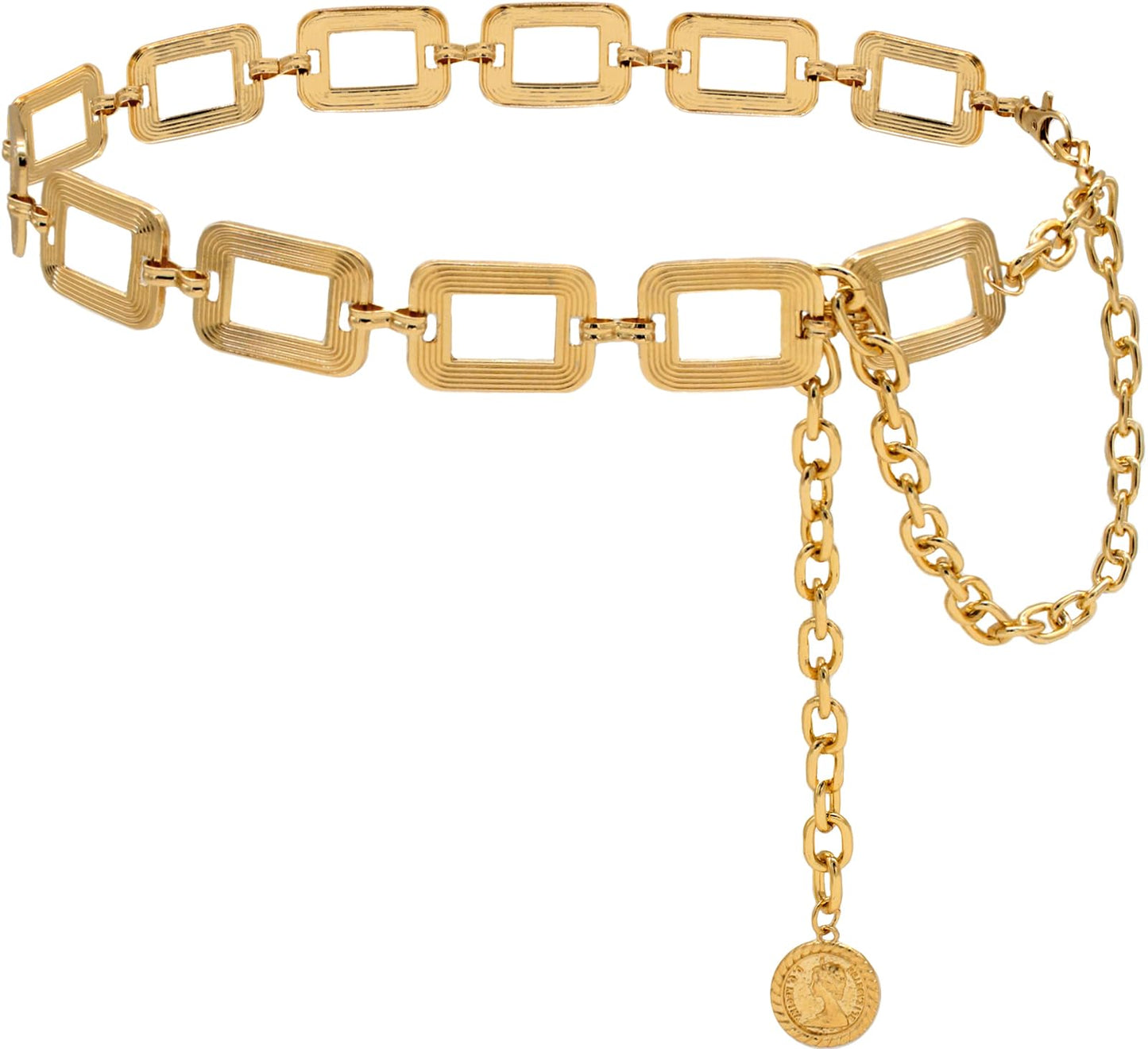 Heyjoin Waist Chain for Women Metal Belly Belt Adjustable Waist Belt for Dress Vest Jeans (Square Gold L)