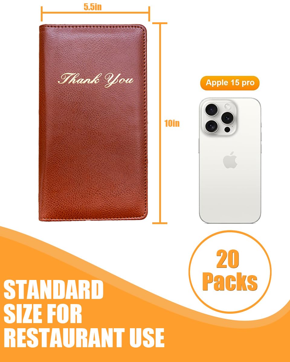 Goodsmart Check Presenters for Restaurant, PU Leather 5 Packs Guest Check Book Waitress Books for Servers (5 Packs, Brown)