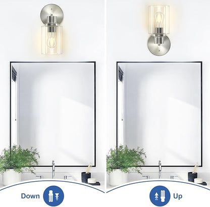 GORDNWE 1-Light Bathroom Wall Sconce, Brushed Nickel Vanity Light, Modern Wall Light Fixture with Clear Glass Shade and E26 Bulb Base, Wall Lamp Wall Mount Light Fixtures for Mirror, Bedroom, Hallway