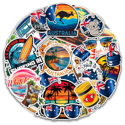 Australia Travel Stickers 50 Pieces Vinyl Waterproof Decal for Laptop Water Bottle Phone Car Window Bike Motorcycle Stakeboard Scrapbook Australian Sticker Gifts