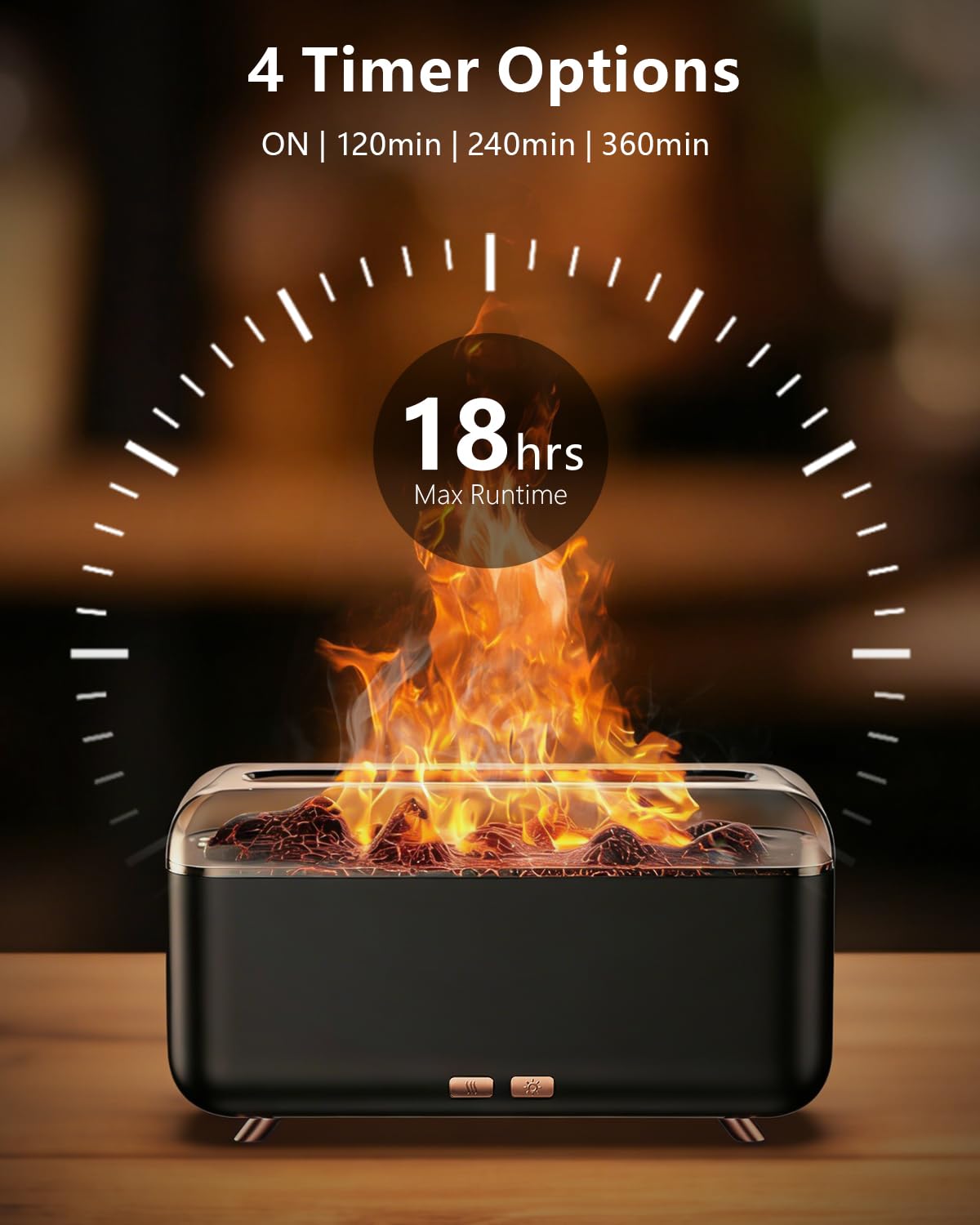 Essential Oil Diffuser, Fireplace Flame Aromatherapy Diffuser 500ml Aroma Humidifier for Home with 8 Colors Night Light, Timer, Auto-Off, Noiseless Scent Diffuser for Bedroom, Office,Yoga
