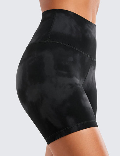 CRZ YOGA ButterLuxe Biker Shorts 6" - High Waisted Workout Running Volleyball Spandex Yoga Womens Black Tie Dye Flowers Large