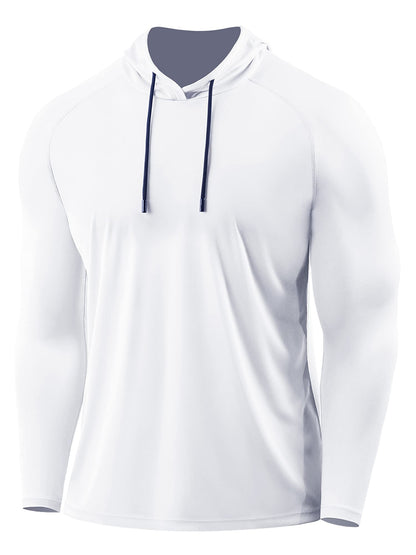 CADMUS Men's Workout Long Sleeve Fishing Shirts UPF 50+ Sun Protection Dry Fit Hoodies,1 Pack,096,White,X-Large