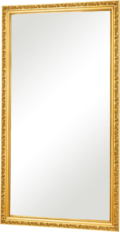Large Vintage Decorative Mirror for Wall Decor, 52'' x 28'' Gold Antiuqe Living Room Mirror with Ornate Frame, Traditional Vintage Gold Mantle Mirrors, Horizontal/Vertical
