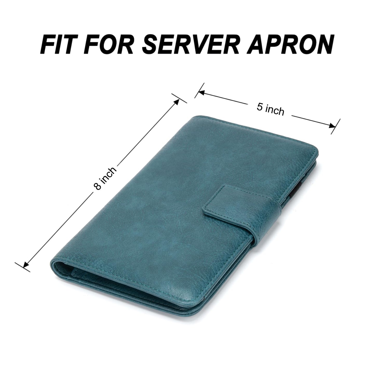 Server Book with Zipper Pocket and Magnetic Closure, Server Books for Waitress, Leather Waitstaff Organizer with High Volume Money Pocket, Fit Server Apron (Green)