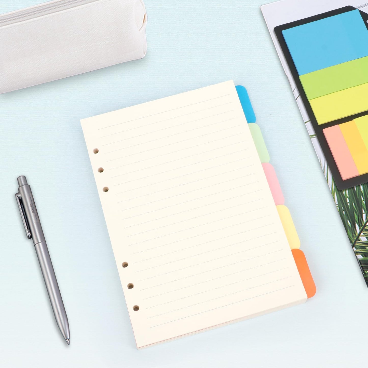 Toplive A5 Refill Paper, Lined Loose Leaf Inserts - 90 Sheets (180 Pages) with 5 Colorful Dividers & 1 Pack Sticky Notes, Refillable for 6 Ring Binder, Journal & Notebook-Perfect for Daily Notes,Study