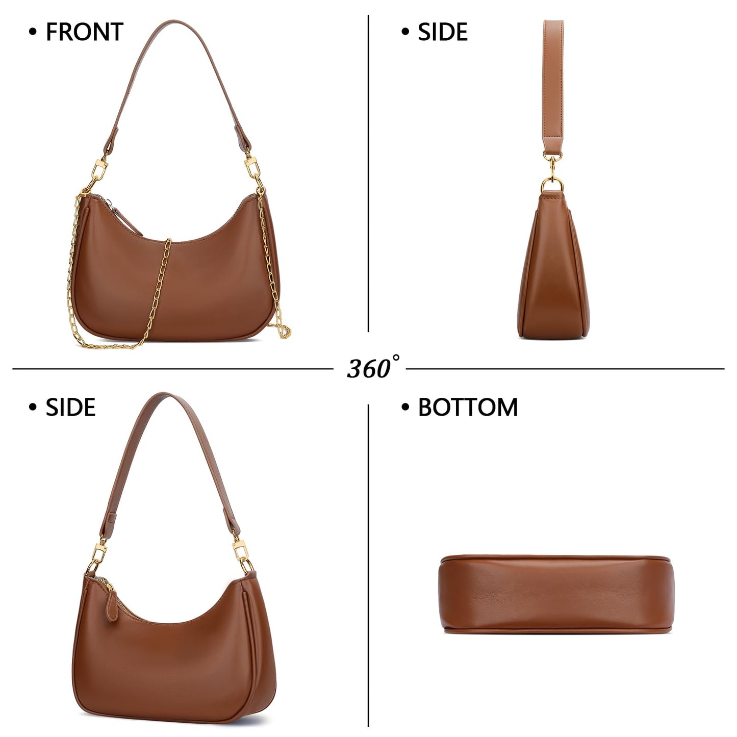 KKXIU Shoulder Bag for Women Cute Hobo and Tote Handbags Retro Clutch Underarm Purse with 2 Removable Straps (Brown)