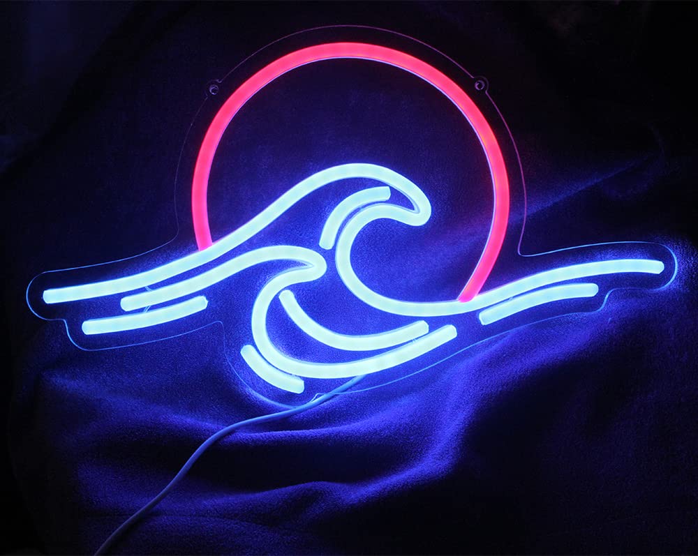 DAKABUKA Sunset Sunrise LED Neon Sign Wave Neon Sign For Wall Decor Surf Ocean Neon Signs Bedroom Decor For Living Room Office Bar Christmas Birthday Party With Dimmable Switch(15x8.7)