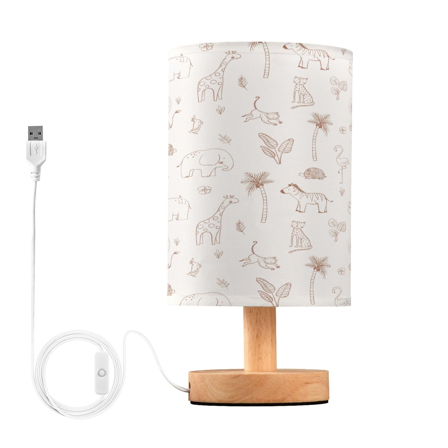 Kigai Safari Nursery Table Lamp for Kids Room LED Bedside Nightstand Lamp with USB Port, Small Nursery Lamp with Fabric Shade for Bedroom, Baby Room, Living Room