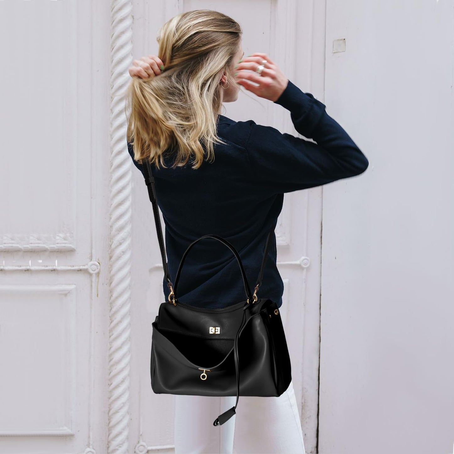 hedexe Genuine Leather Tote Bag for Women: Soft Leather Shoulder Handbags for Ladies - Large Satchel Purse for Travel Work(Black)